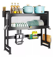 Escurridor de loza con tapa de 65 cm en acero inoxidable con diseño compacto y ventosas antideslizantes para organizar utensilios y platos sobre el fregadero