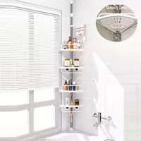Organizador esquinero de baño de 4 niveles en plástico ABS y acero inoxidable para shampoo y jabón